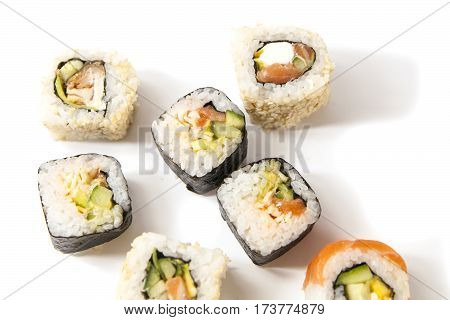 Japanese california roll on a white background isolated