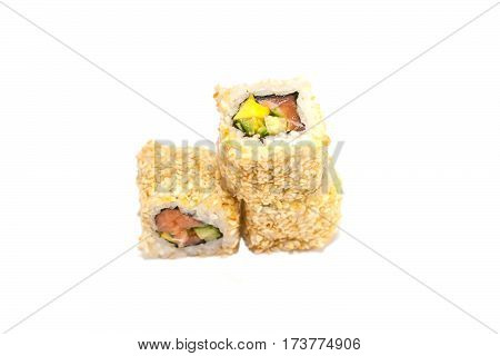Japanese california roll on a white background isolated