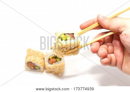 Japanese california roll on a white background isolated