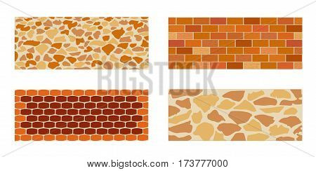 Set of paving slab and bricks for landscape designing. Different options of masonry. Vector illustration. Horizontal  location. Landscaping design.
