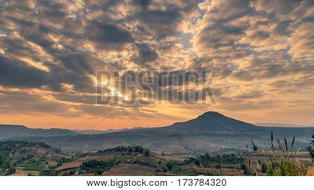 Tropical forest and mountain and View point at Khao Takhian Ngo in Nong Mae Na Phetchabun Thailand .