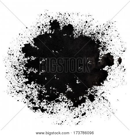 Stain of spilt black paint. Grunge abstract background. Space for your own text. Raster illustration