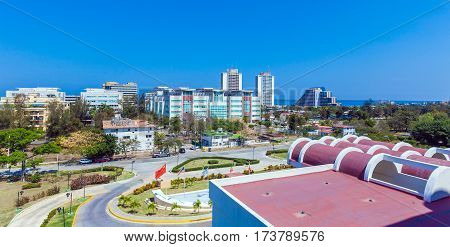 Havana, Cuba - April 2, 2012: Modern Hotels  Along The Coast Of The Atlantic Ocean