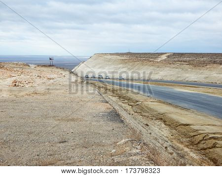 Road in the cavity. Mangystau region. Kazakhstan