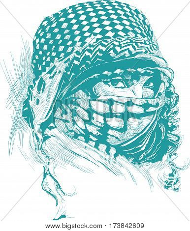 An muslim woman with big eyes wearing a niqab portrat. An hand drawn vector illustration. - - - Note: This is not a real person - - -