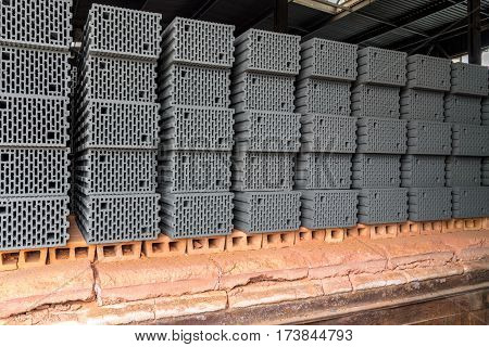 Close view on the stack of airbricks