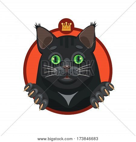 The black cat looks at You with green eyes they sparkle he is the king of the cats over his head the crown!