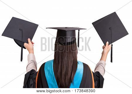 University graduates on isolated background clipping path.