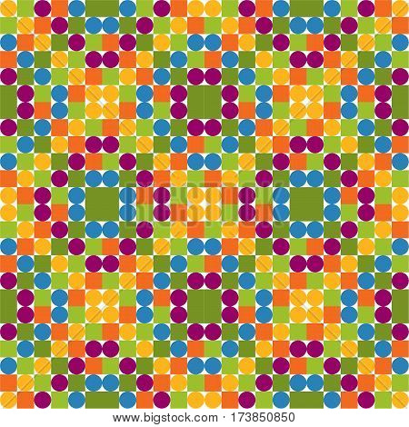 Seamless pattern made of colorful circles and squares solid bright and positive colors white background