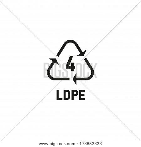Packaging symbol isolated on white background vector illustration. Recycling symbol showing packaging materials made from low density polyethylene material. LDPE 4 sign