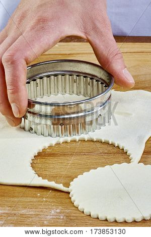 Making Croissant Cookies with Jam. Series. Cutting dough with cutter Handmade Series Food recipes Food being prepared and cooked in a contemporary kitchen, with and without the chef