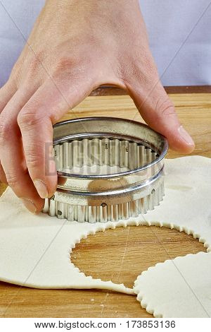 Making Croissant Cookies with Jam. Series. Cutting dough with cutter Handmade Series Food recipes Food being prepared and cooked in a contemporary kitchen, with and without the chef