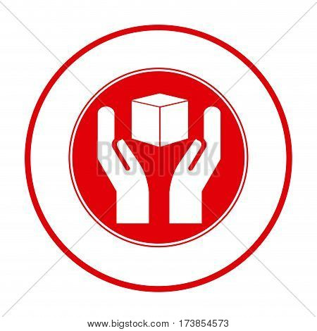 red cube in the hands emblem icon, vector illustraction design