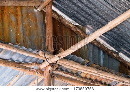 Old urban roof construction inside the local house