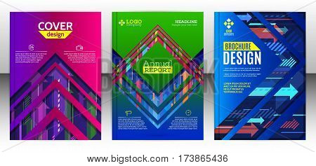 Flyer with abstract set of arrow background. Vertical and horizontal colorful arrows. Modern minimalism business brochure cover template. Flat design geometric elements. Vector illustration eps 10