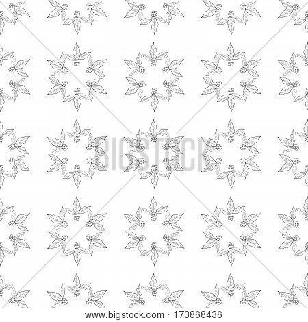 Coffee branch plant with leaf berry seamless pattern. Vintage hand drawn illustration for shop and cafe