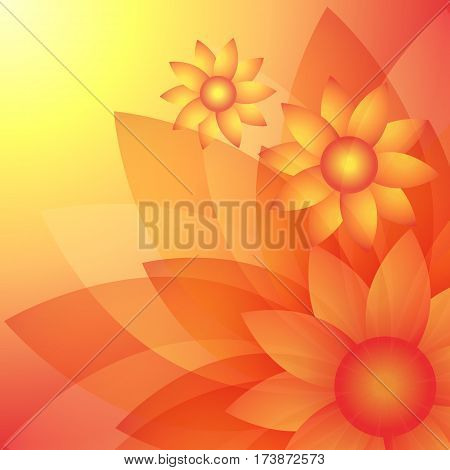 Sunflowers. Bright sunny yellow flowers. Abstract natural floral background. Vector illustration
