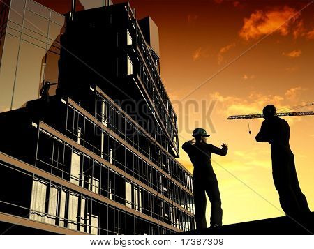 Gruppe der Arbeitnehmer auf Grund des Himmels