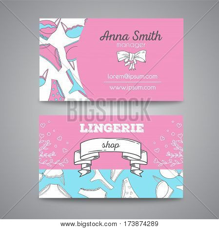 Lingerie shop bussiness card vector illustration. Two sides design with underwear design