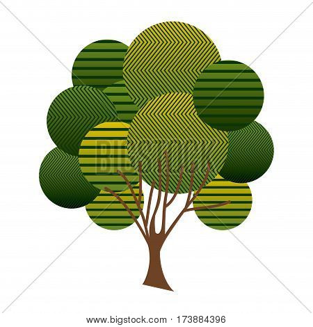 colorful leafy tree plant with abstract lines and ramifications vector illustration