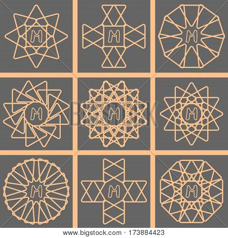 gold graceful line monogram logo set,vector Illustration EPS10