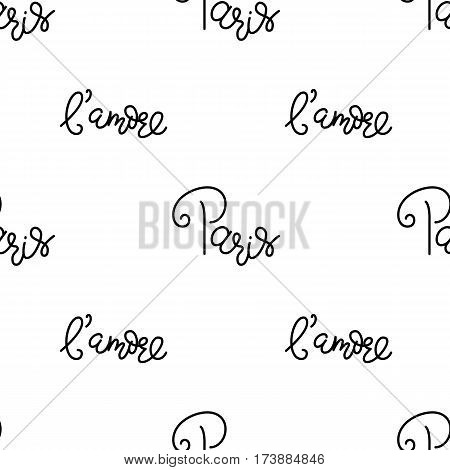 Vecktor pattern consisting of lettering, hand-written and circled phrases Paris, amore