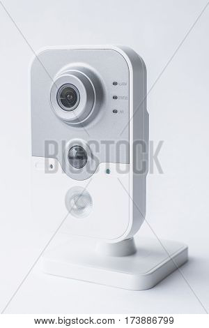 Surveillance Camera Isolated On White Background, With Clipping Paths