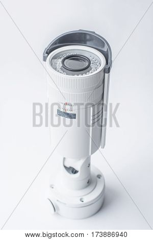 Surveillance Camera Isolated On White Background, With Clipping Paths