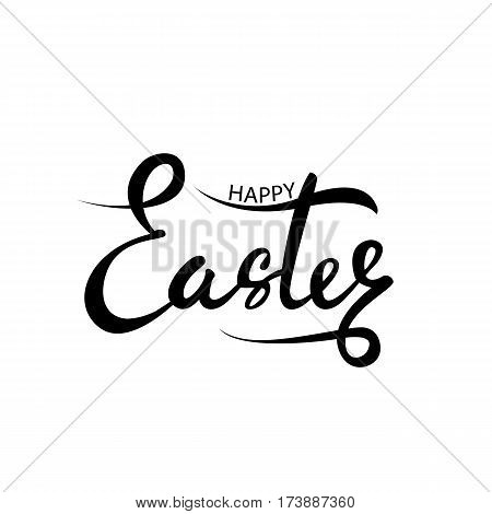 Happy Easter. Vector lettering. Isolated on white background. Hand written happy Easter phrase. Lettering modern calligraphy style. Religious holiday design element. Happy Easter black text.