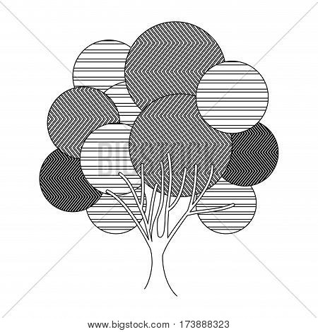 monochrome silhouette leafy tree plant with abstract lines and ramifications vector illustration