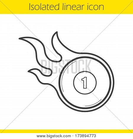 Burning billiard ball linear icon. Thin line illustration. Number 1 billiard ball contour symbol. Vector isolated outline drawing