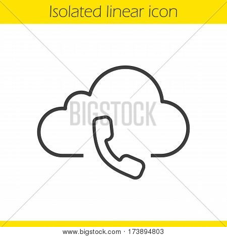 Cloud computing call center linear icon. Handset thin line illustration. Web storage support service concept. Contour symbol. Vector isolated outline drawing