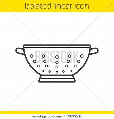 Colander linear icon. Thin line illustration. Strainer contour symbol. Vector isolated outline drawing
