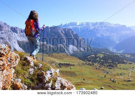Tourist Girl At The Dolomites