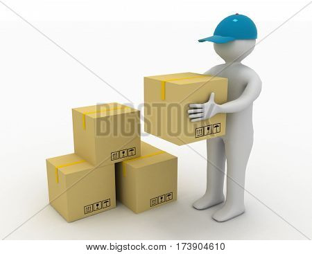 3D Man And Cardboard.