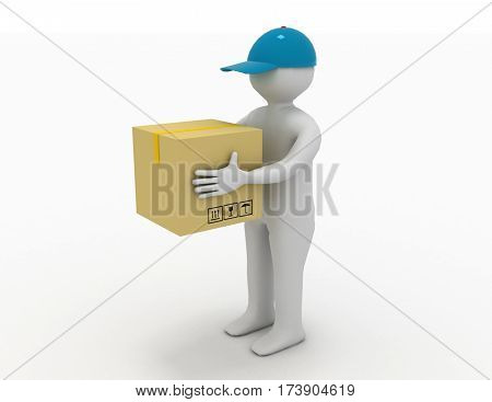 3D Man And Cardboard.