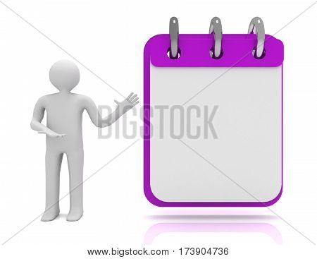3D Man Calendar Concept.  Illustration On White
