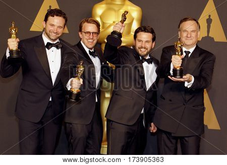 Dan Lemmon, Andrew R. Jones, Adam Valdez and Robert Legato at the 89th Annual Academy Awards - Press Room held at the Hollywood and Highland Center in Hollywood, USA on February 26, 2017.