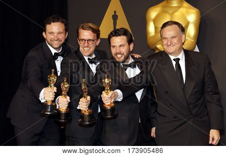 Dan Lemmon, Andrew R. Jones, Adam Valdez and Robert Legato at the 89th Annual Academy Awards - Press Room held at the Hollywood and Highland Center in Hollywood, USA on February 26, 2017.