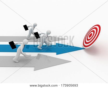 3D Businessman Run To Target. Winner, Lieadership Conept