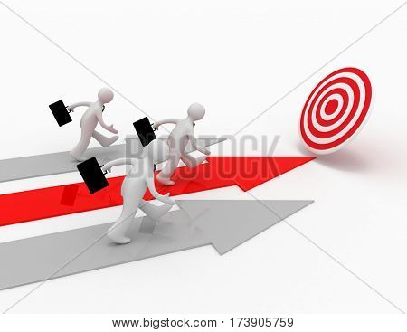 3D Businessman Run To Target. Winner, Lieadership Conept