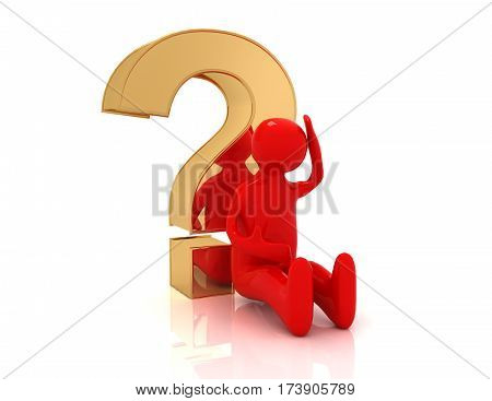 3d man sitting with question mark. illustration on white background