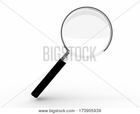 3d magifying glass concept on white background