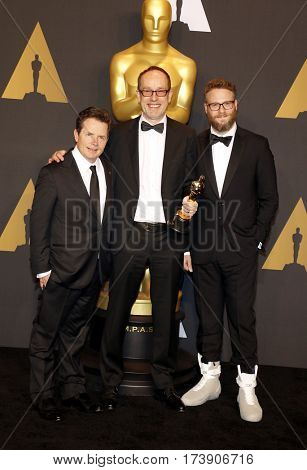 Michael J. Foc, John Gilbert and Seth Rogen at the 89th Annual Academy Awards - Press Room held at the Hollywood and Highland Center in Hollywood, USA on February 26, 2017.