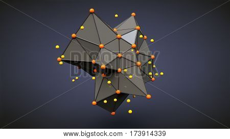 Plexus effect 3D rendering, abstract illustartion with atom array