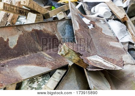Builders Rubble Stacked And Ready For Collection And Removal