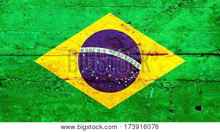 Brazilian flag concrete texture. Abstract flag background