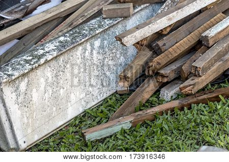Builders Rubble Stacked And Ready For Collection And Removal