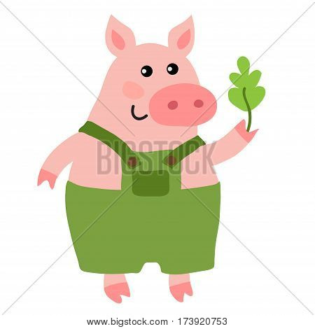 Cute cartoon pig isolated on white background