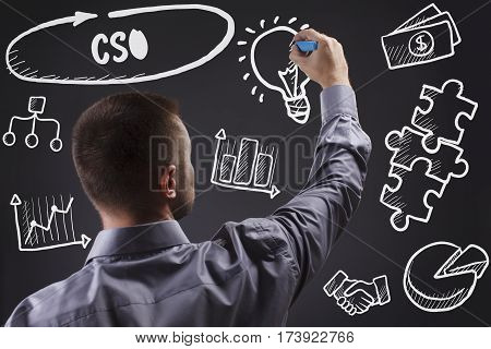 Technology, Internet, Business And Marketing. Young Business Man Writing Word: Cso